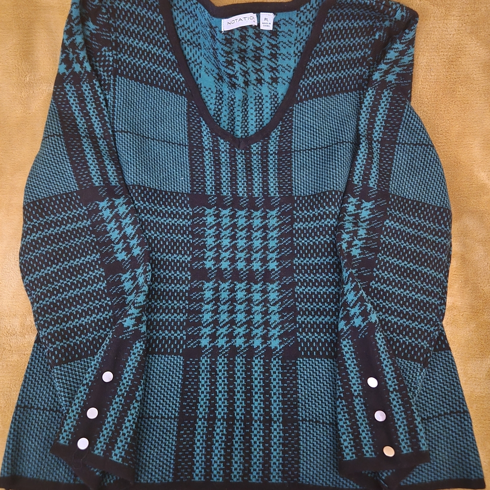 Teal and Black Women's Sweater